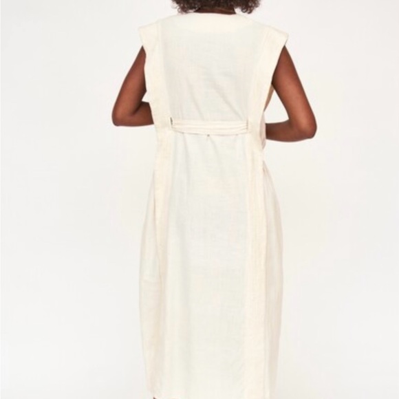 MIRTH Laguna Dress Size Small Tan Pullover Caftan V neck Hand Embroidered Kantha - Picture 3 of 10